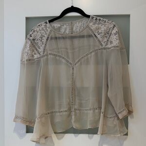ASOS Curve Sheer Lace Blouse in Cream